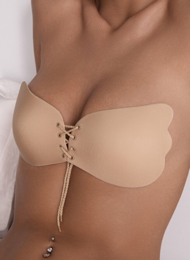 Self-adhesive bra with drawstring for super push up