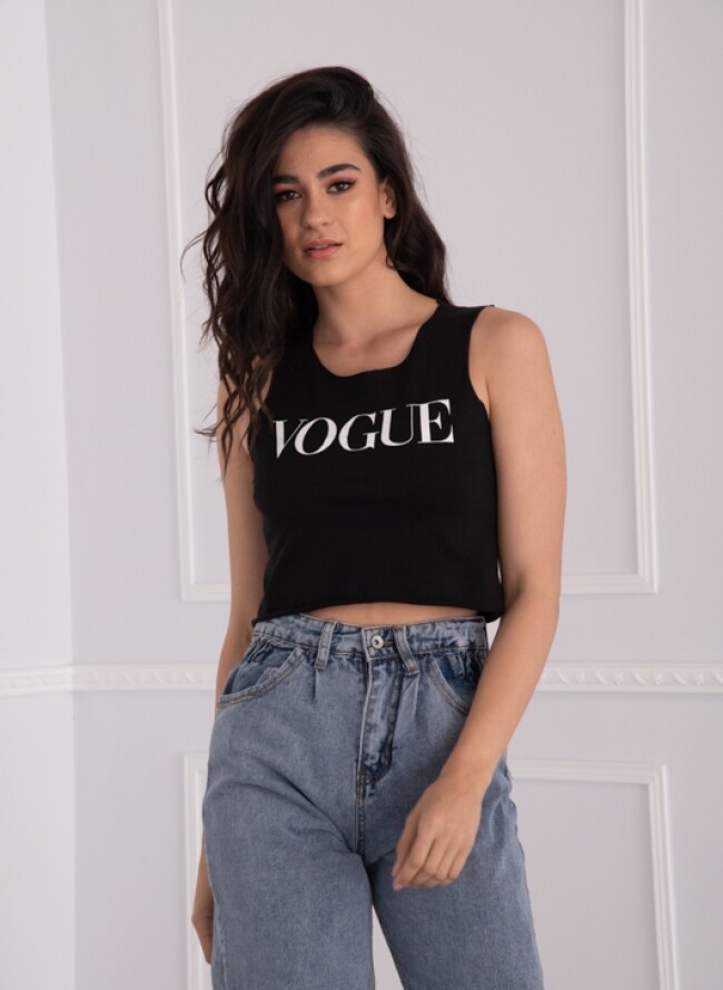Crop top αμάνικο με logo Vogue