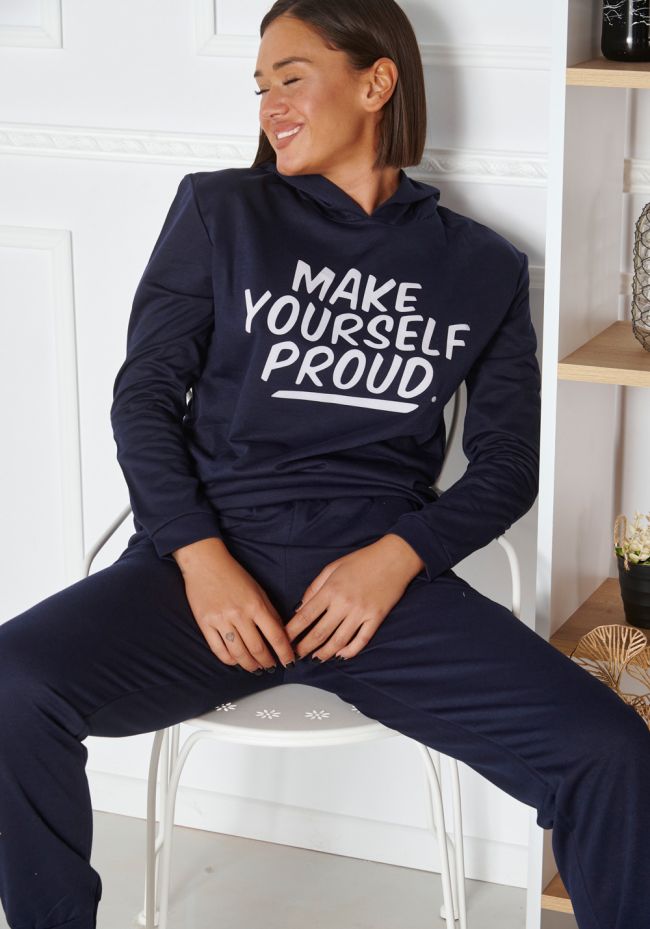 Homewear γυναικείο με logo Make yourself proud και κουκούλα