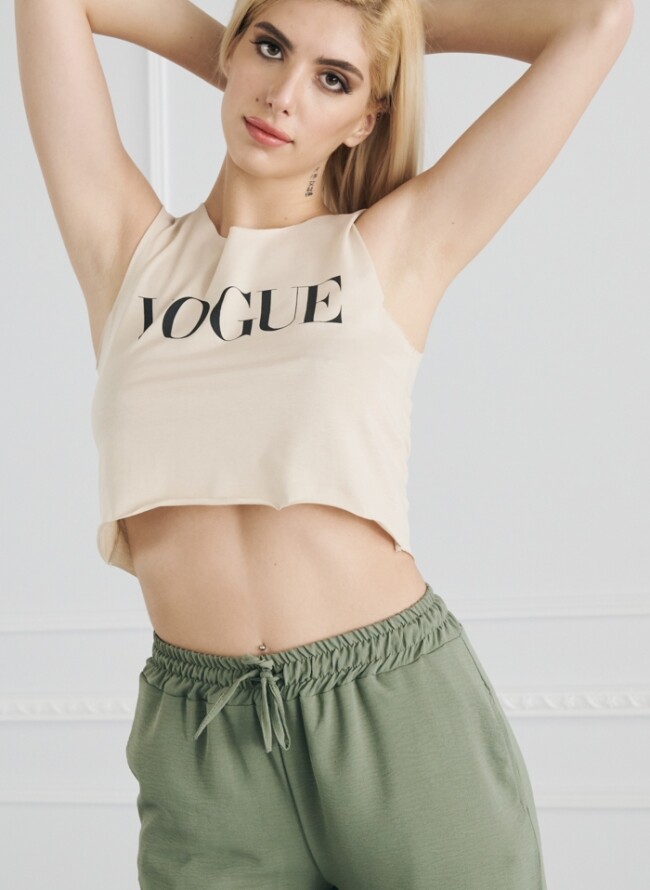 Crop top αμάνικο με logo Vogue
