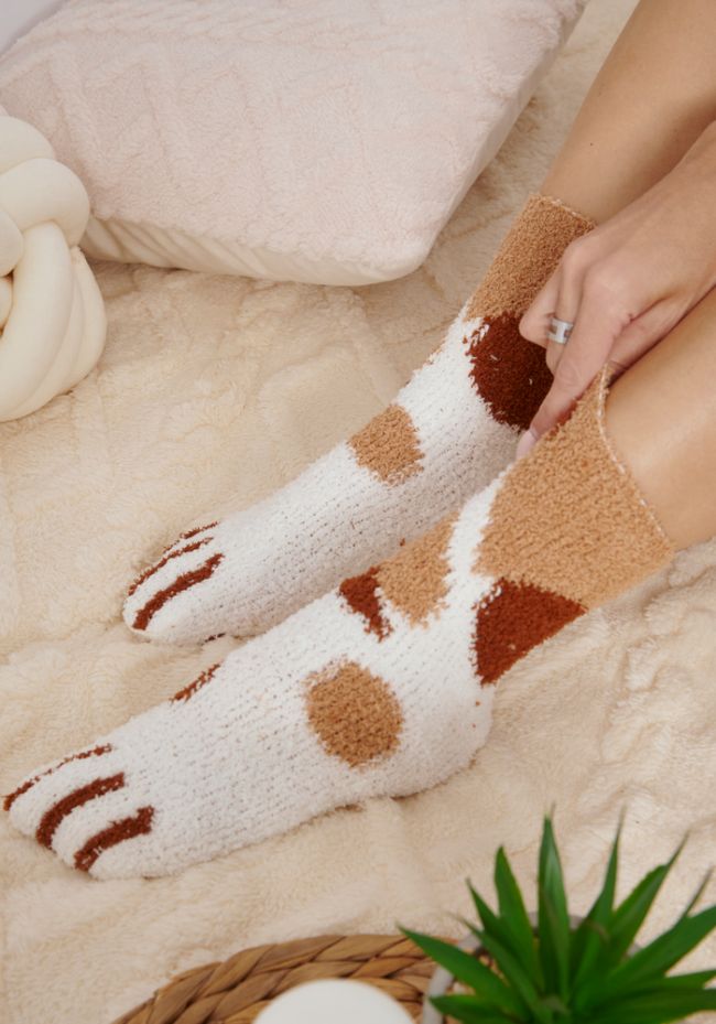 Κάλτσες γυναικείες φλις με σχέδιο πατουσάκι ζώου