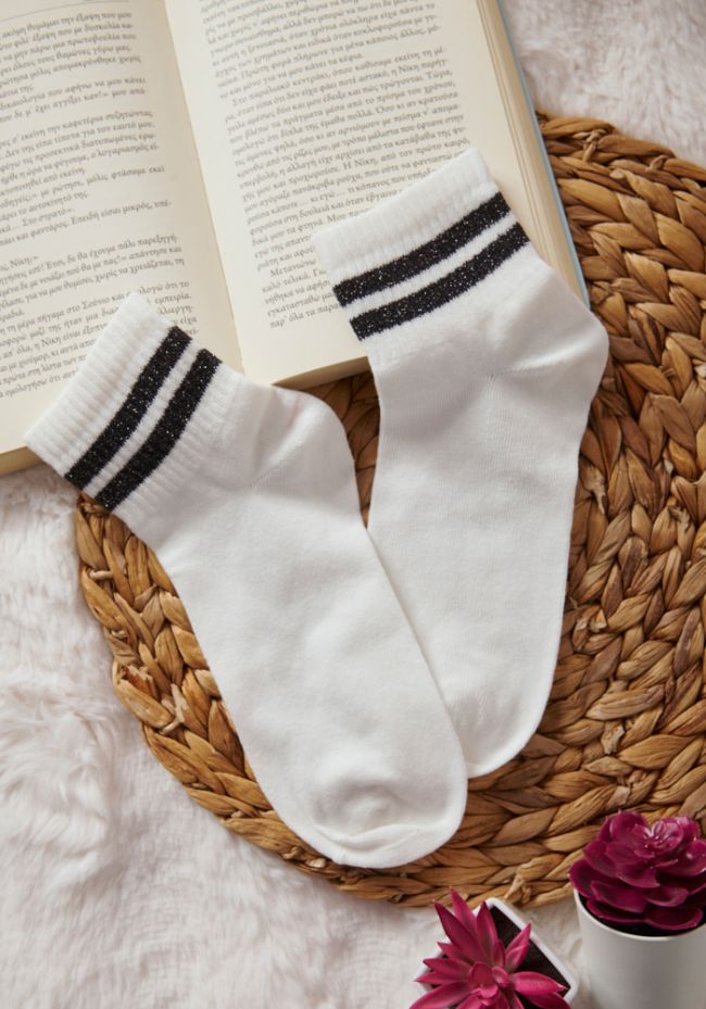 Κάλτσες γυναικείες λευκές με lurex ρίγε