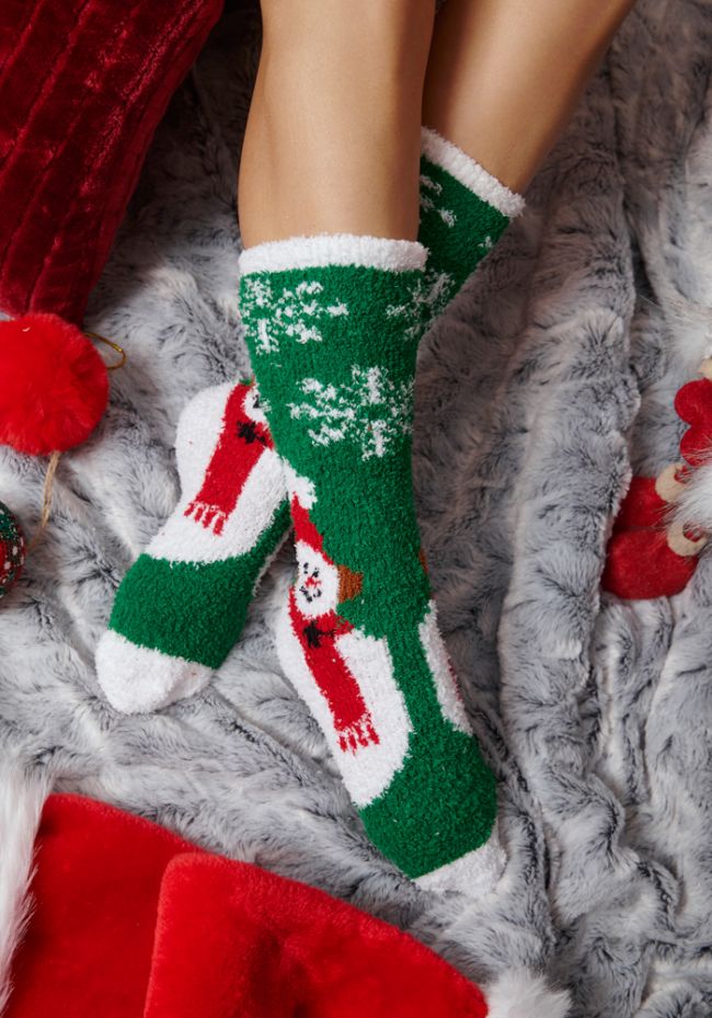 Κάλτσες γυναικείες χριστουγεννιάτικες φλις με Άγιο Βασίλη