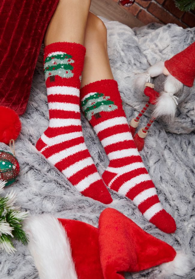 Κάλτσες γυναικείες χριστουγεννιάτικες φλις με έλατο