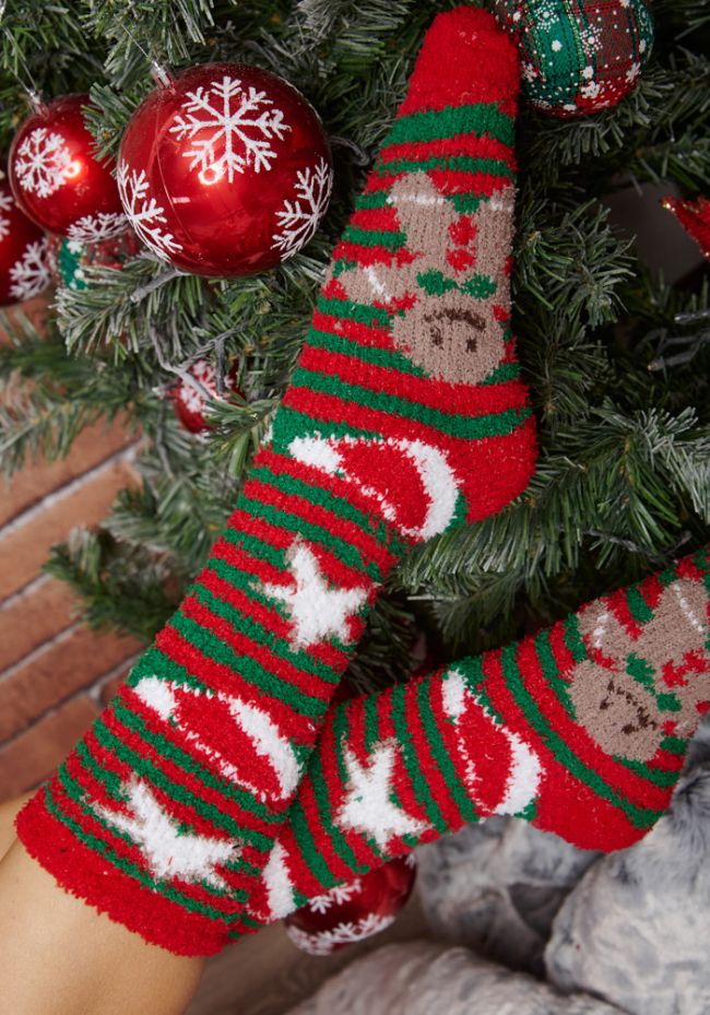 Κάλτσες γυναικείες χριστουγεννιάτικες φλις με μπισκοτάκι