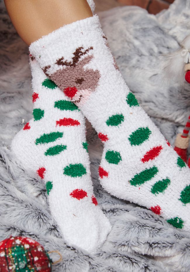 Κάλτσες γυναικείες χριστουγεννιάτικες φλις με τάρανδο