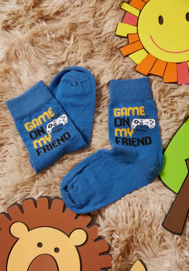 Children's socks with controller and logo