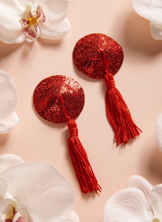 Round nipple covers with rhinestones and tassels