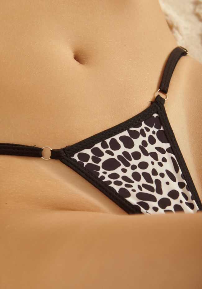 Κιλοτάκι string cow print με λεπτά κορδόνια