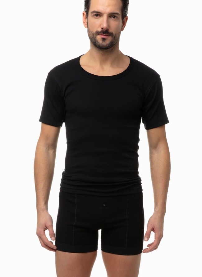 Класическо мъжка тениска с къси ръкави и отворено деколте Опаковка от 2 броя 90-17002