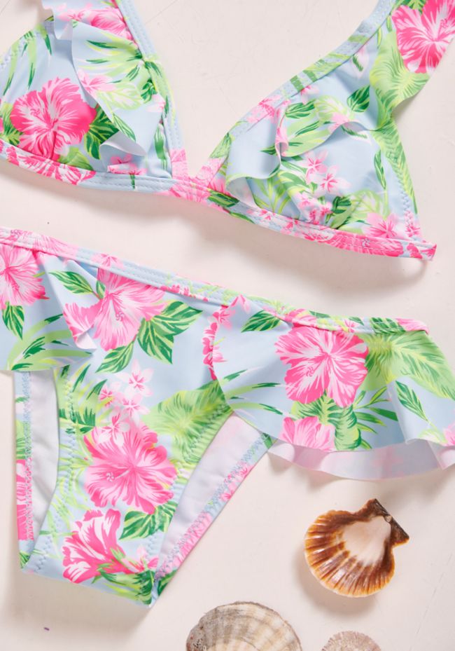 Μαγιό παιδικό σετ μπικίνι floral print με βολάν
