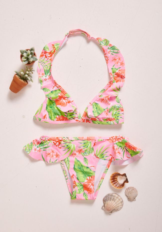 Μαγιό παιδικό σετ μπικίνι floral print με βολάν