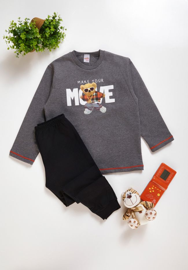 Minerva Children's Pajama Grey Move Bear