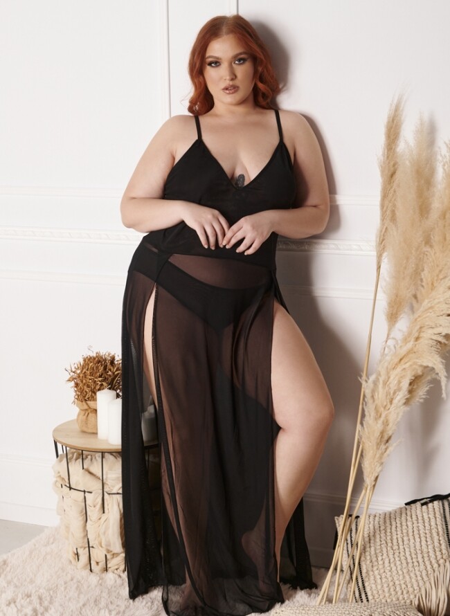 Νεγκλιζέ plus size maxi με σκισίματα