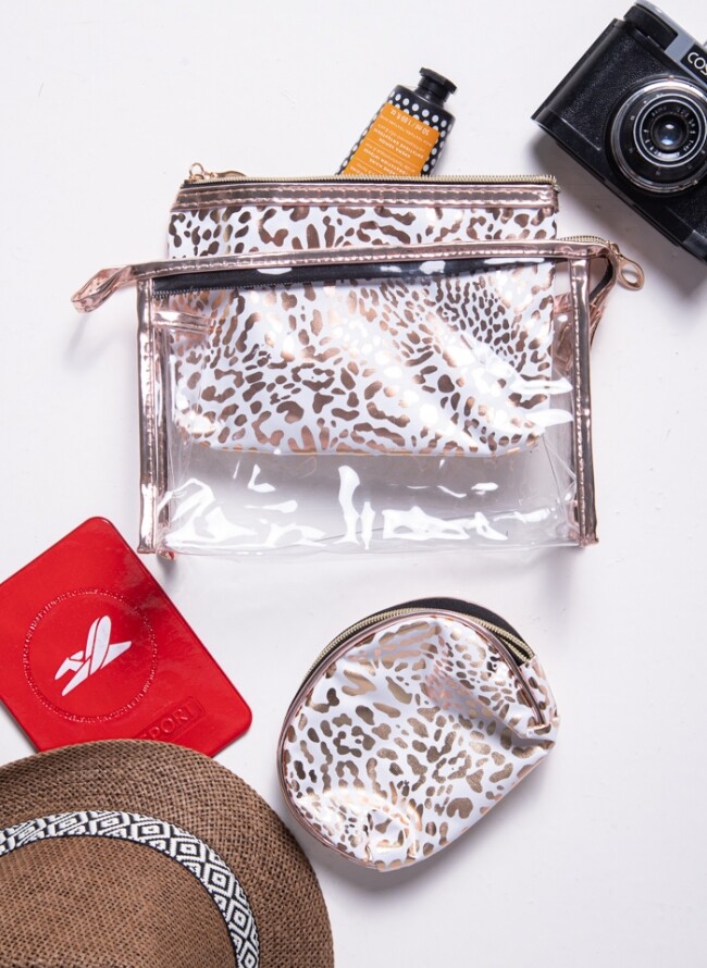 Beach toiletries set of 3 animal print pieces