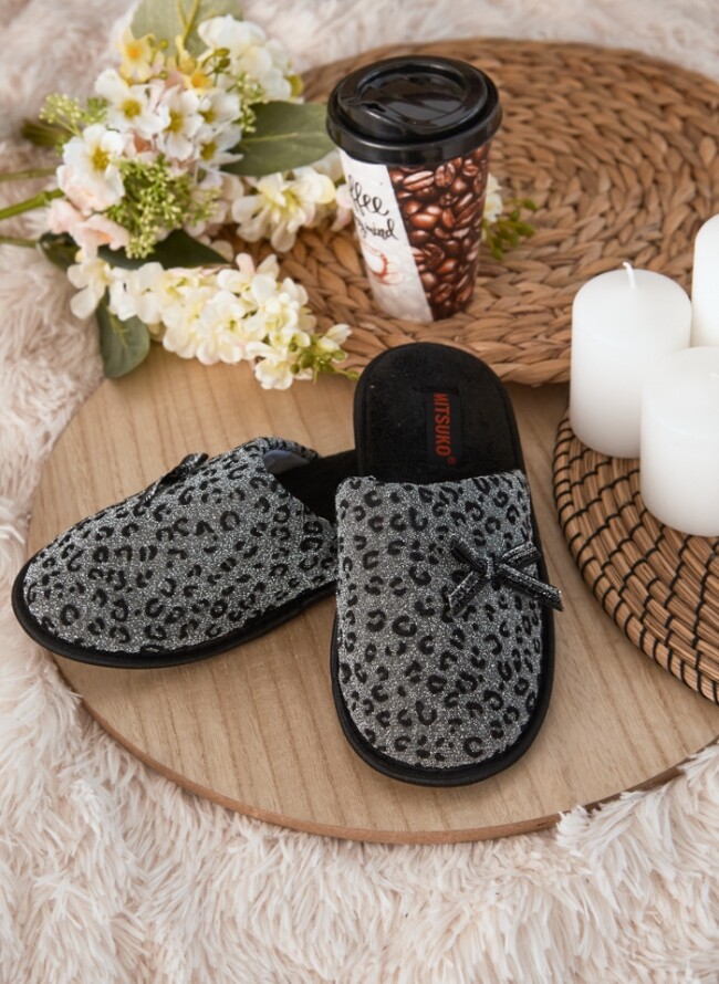 Παντόφλες γυναικείες animal print με φιογκάκι