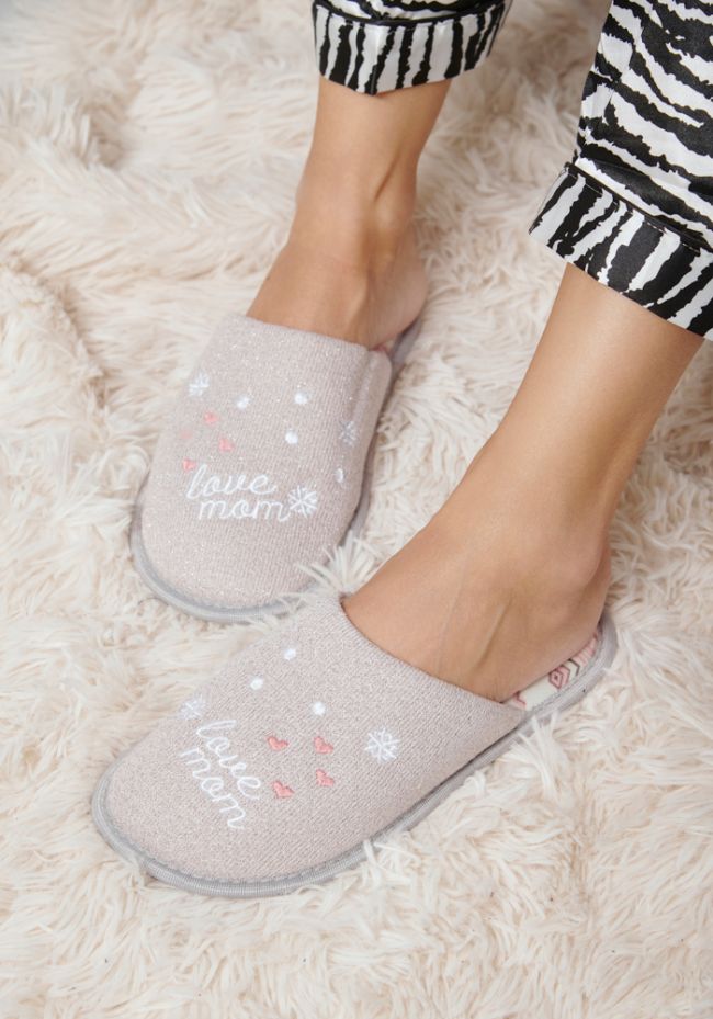 Παντόφλες γυναικείες lurex με logo love mom