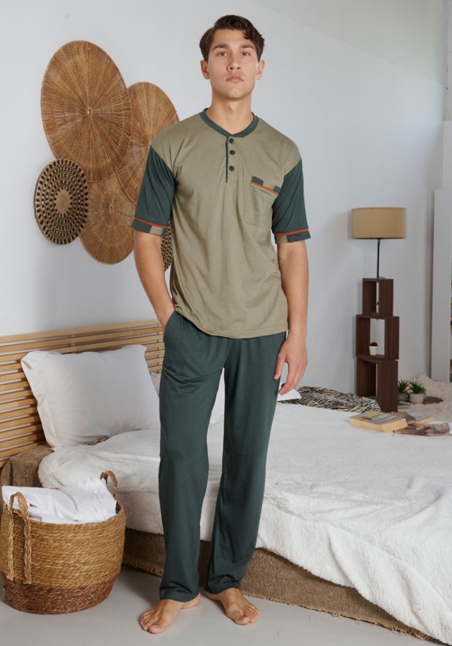 Men's pajamas with short and long trousers two-colored