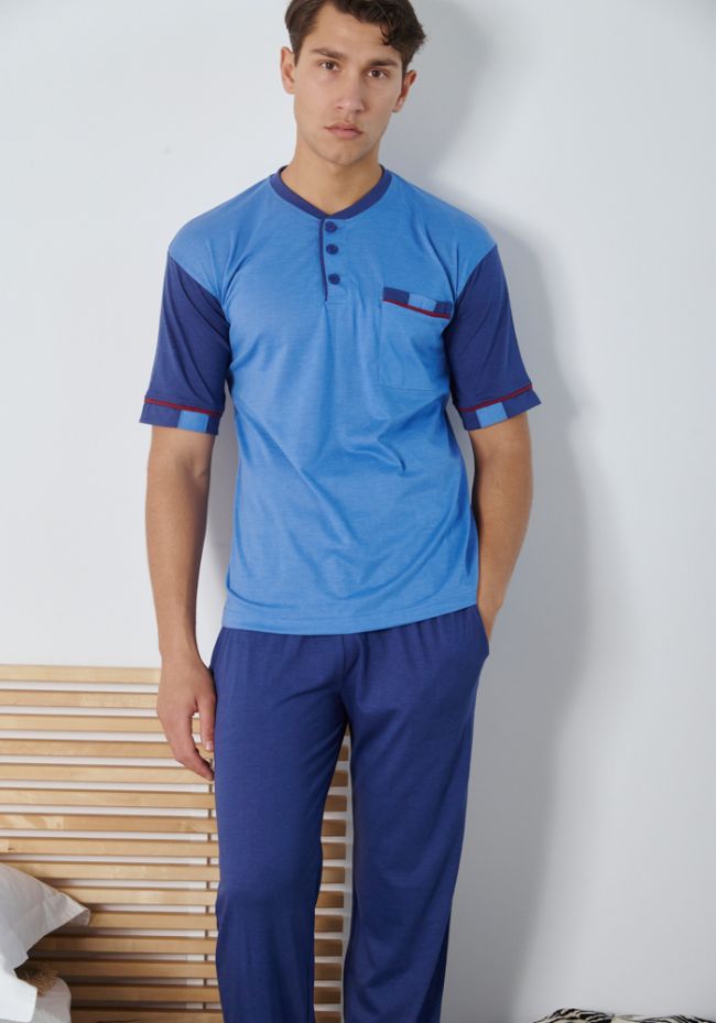 Men's pajamas with short and long trousers two-colored