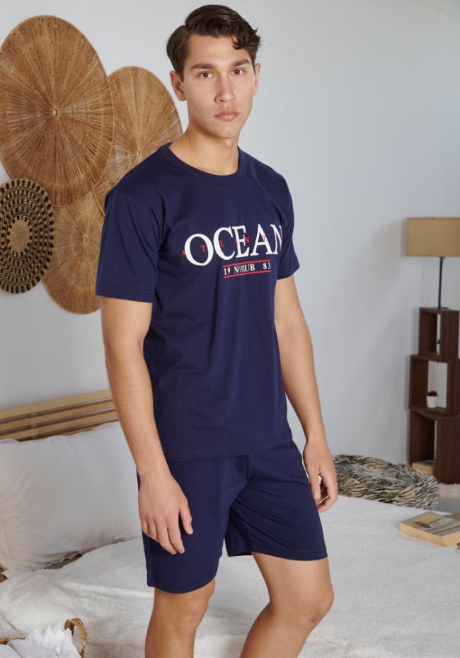 Πιτζάμα ανδρική με σορτς και logo OCEAN
