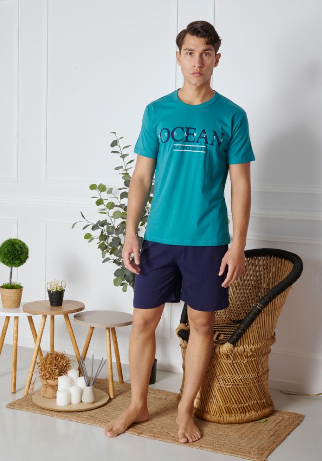Πιτζάμα ανδρική με σορτς και logo OCEAN