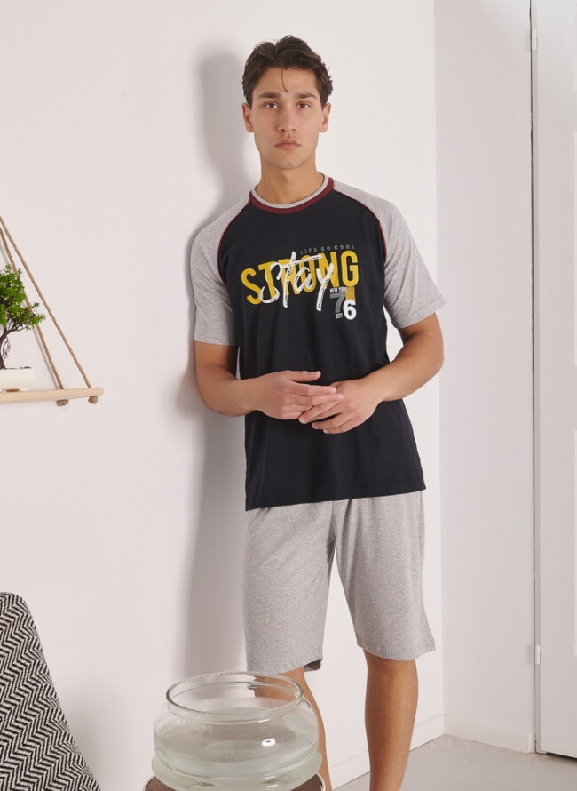 Men's plus size pajamas with short pants and letters