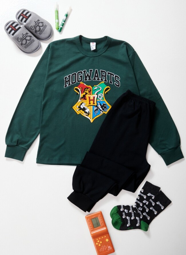 Teenage  pajamas with a school of magic emblem