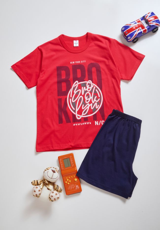 Πιτζάμα εφηβική με σορτς και logo Brooklyn