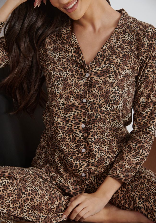 Pajama female button with leopard print