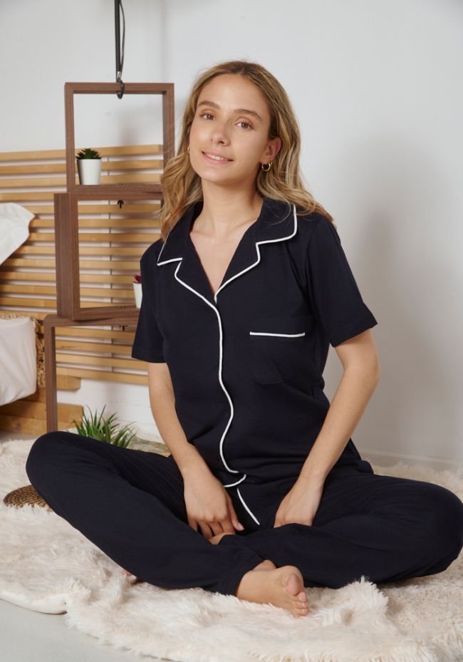 Women's button-down pajamas with long pants