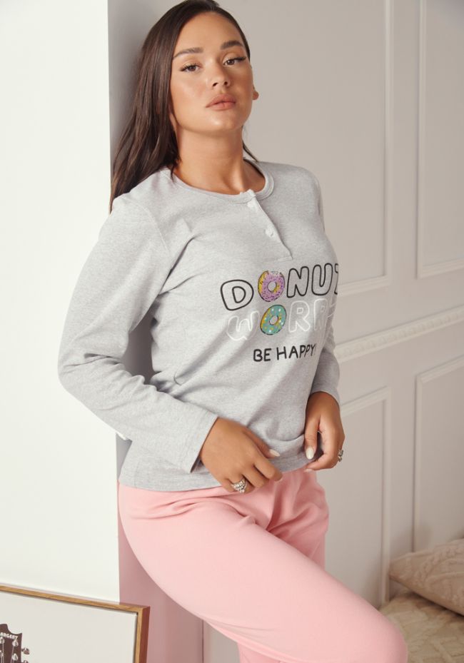 Πιτζάμα γυναικεία με donuts και logo