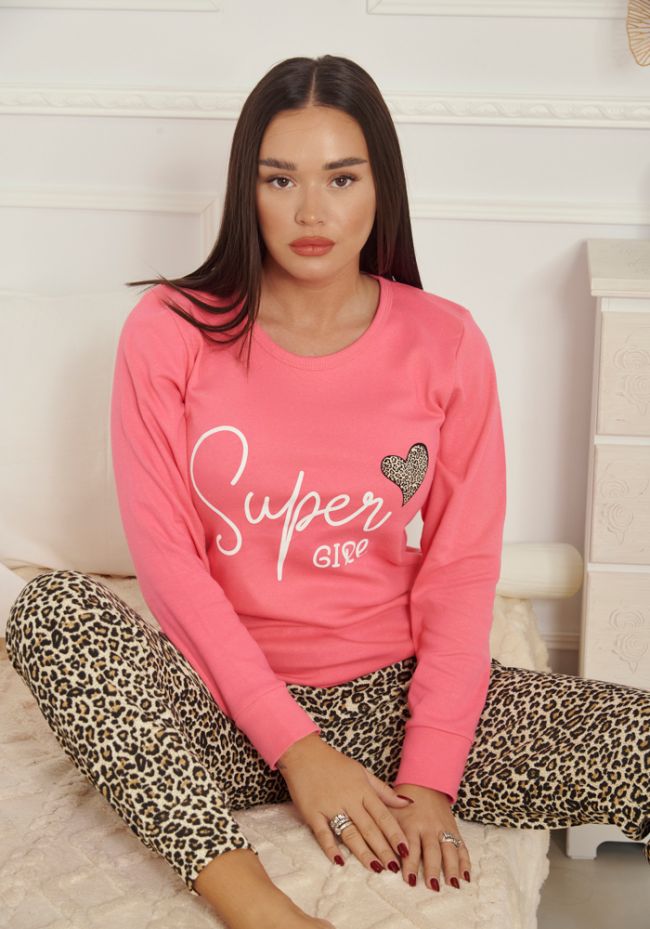 Πιτζάμα γυναικεία με logo και animal print παντελόνι