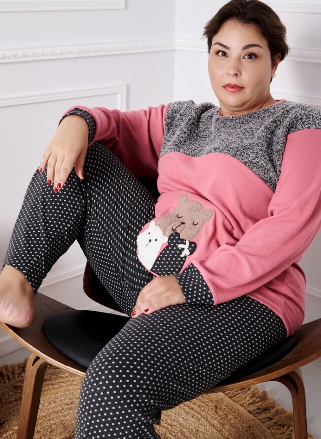 Women's plus size pajamas with teddy bears and polka dot pants