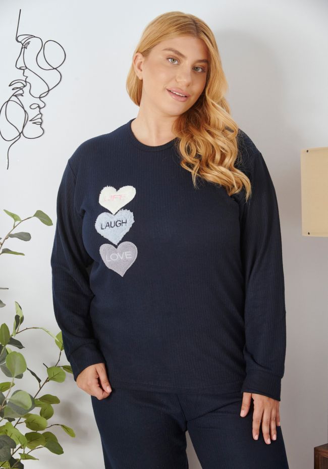 Πιτζάμα γυναικεία plus size με καρδιές και γράμματα
