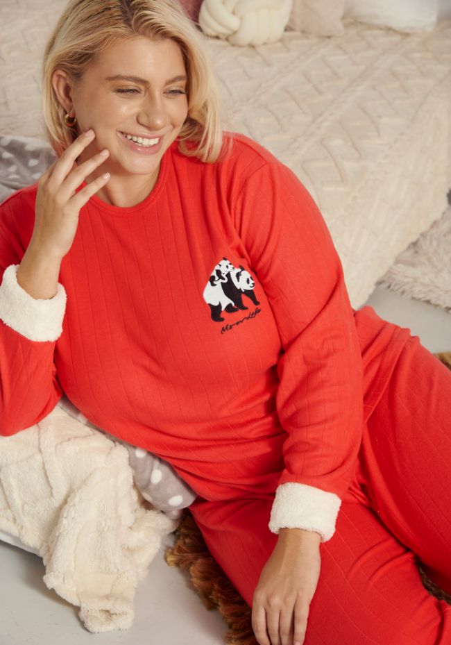 Πιτζάμα γυναικεία plus size με panda