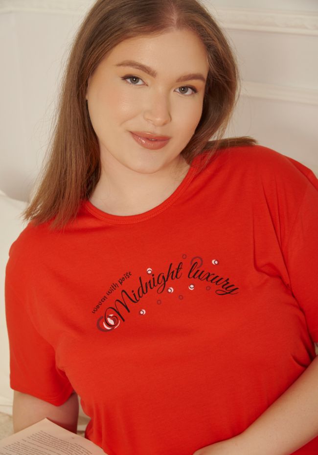 Πιτζάμα γυναικεία plus size με πουά μακρύ παντελόνι και τσεπάκι