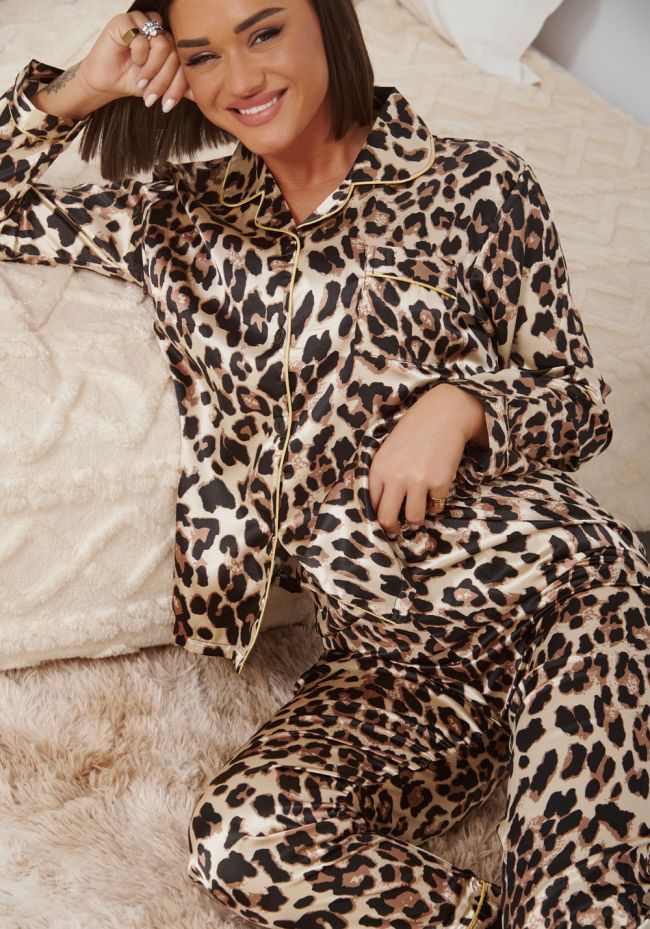 Πιτζάμα γυναικεία σατέν κουμπωτή leopard print