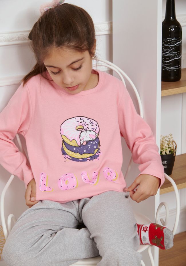 Πιτζάμα παιδική με donuts και logo LOVE
