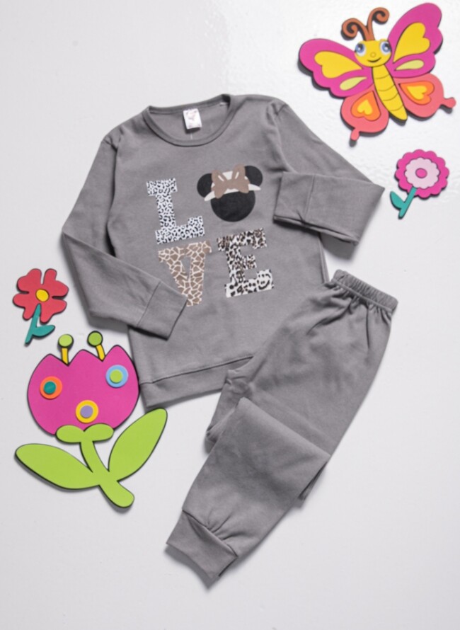Πιτζάμα παιδική με σχέδιο LOVE και animal print λεπτομέρειες