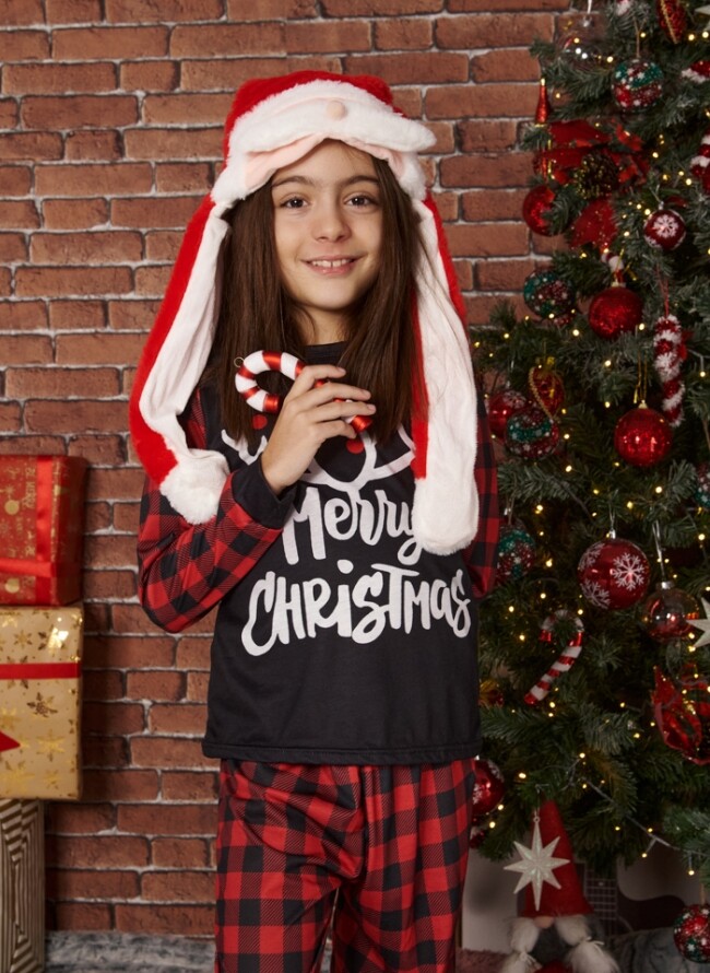 Πιτζάμα παιδική με χριστουγεννιάτικη καρώ με logo