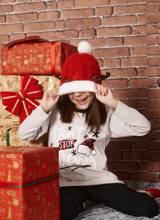 Children's Christmas pajamas with logo and cap