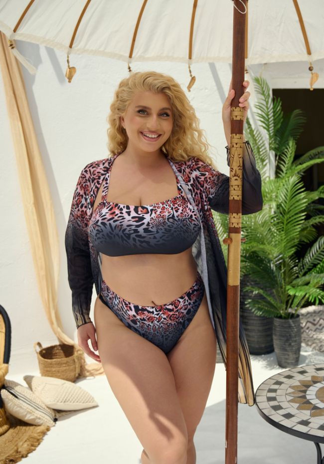 Plus size σετ μαγιό μπικίνι animal print με κιμονό