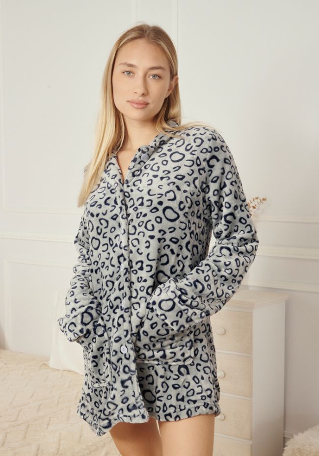 Ρόμπα γυναικεία φλις κουμπωτή animal print