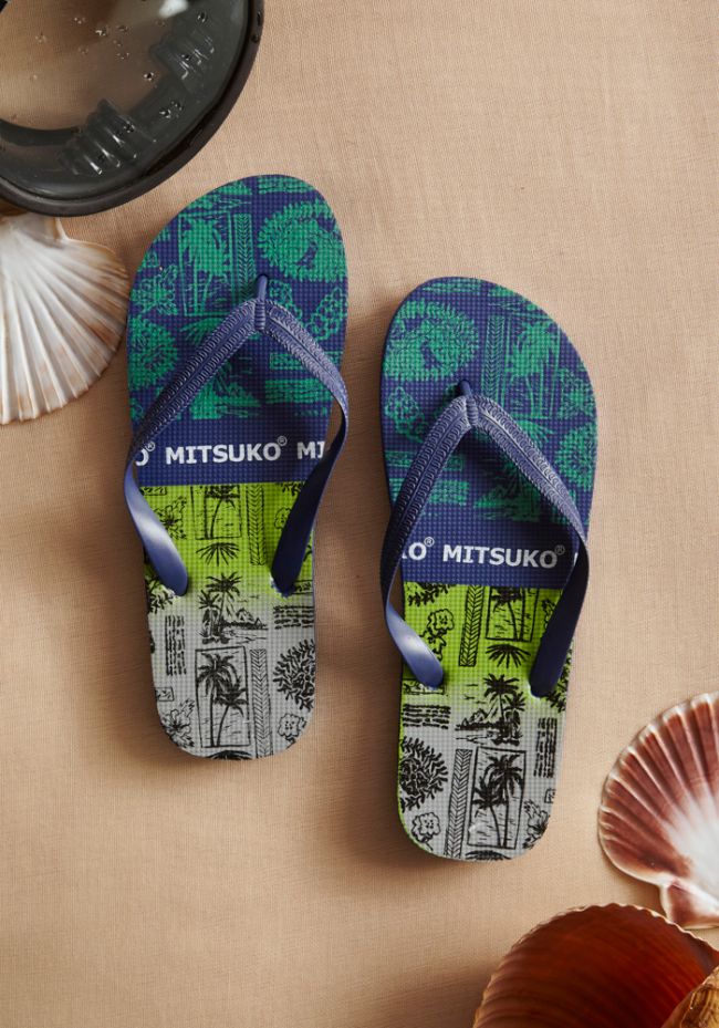 Men's flip flops with palm trees and tricolor