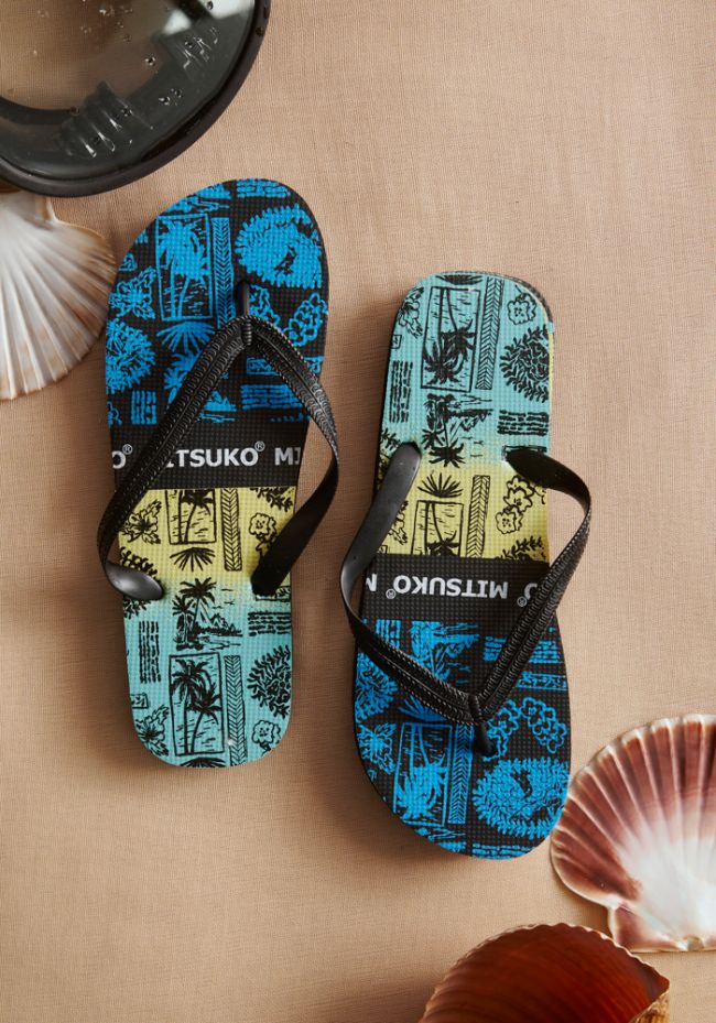 Men's flip flops with palm trees and tricolor