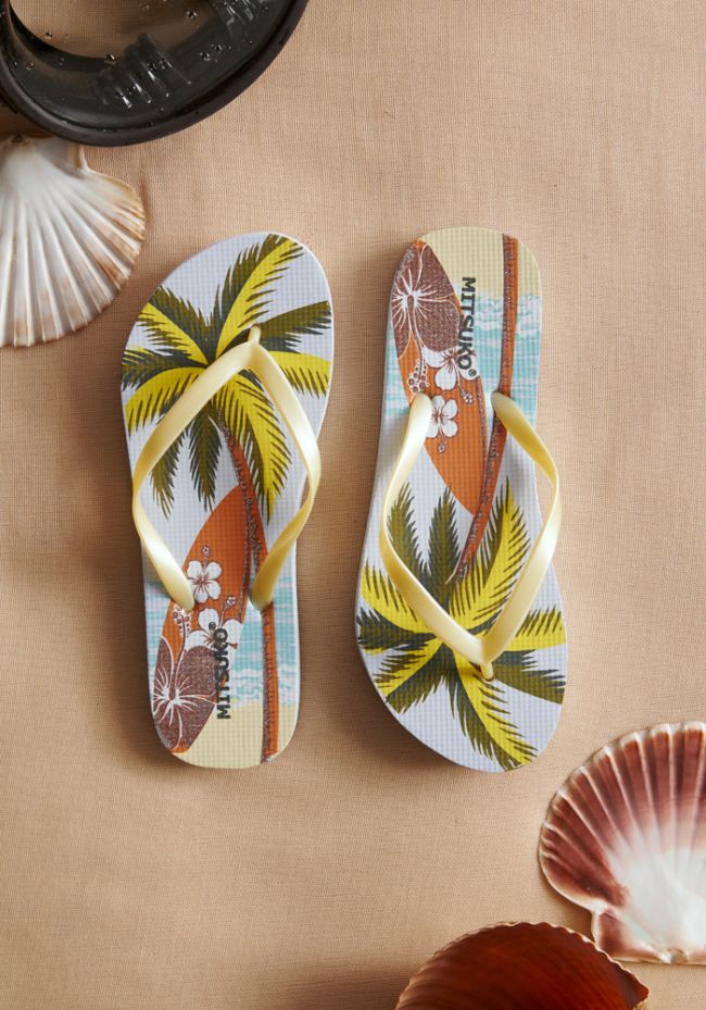 Women's flip flops with palm tree and surf