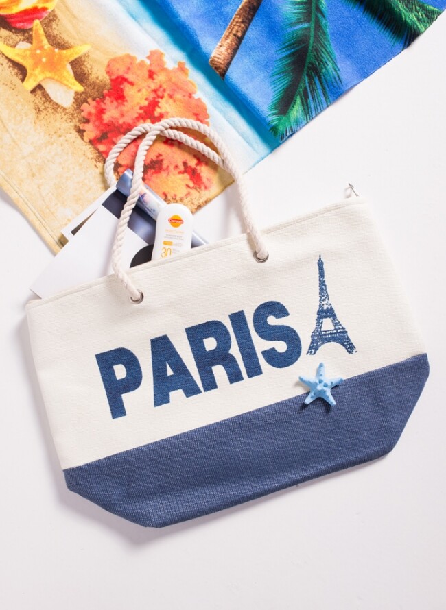 Wicker bag with Paris logo