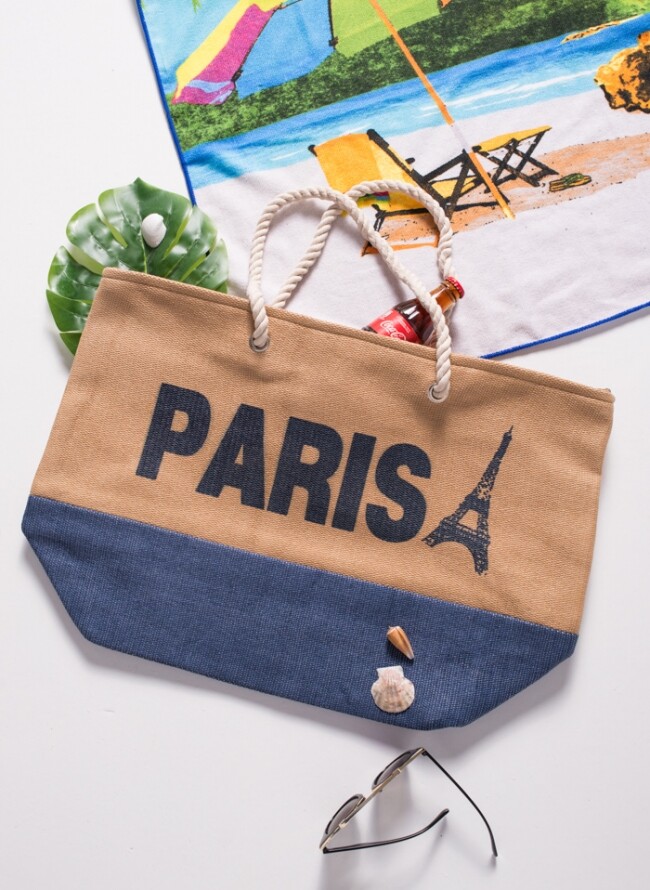 Wicker bag with Paris logo