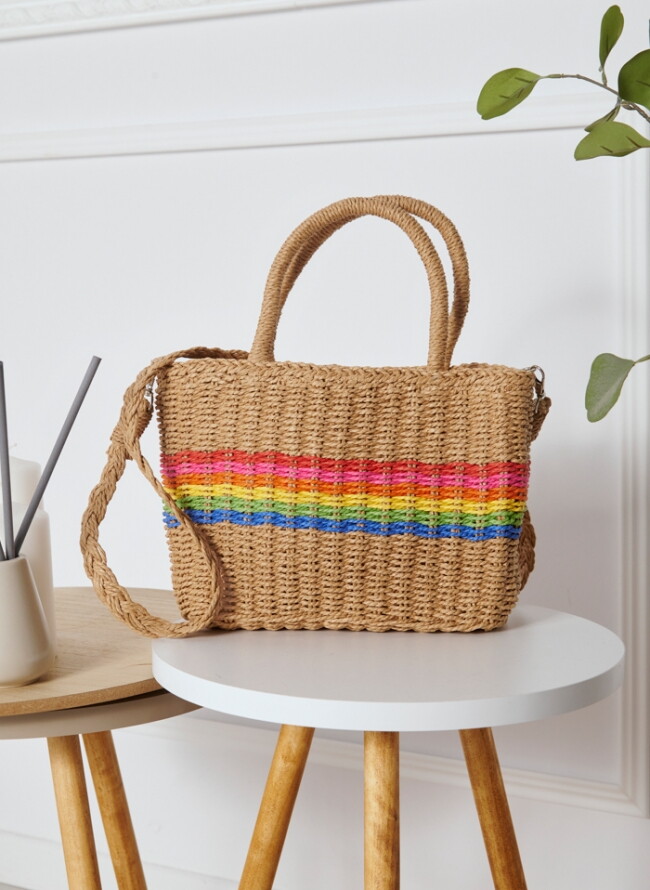 Straw bag with colorful stripes (23x18cm)