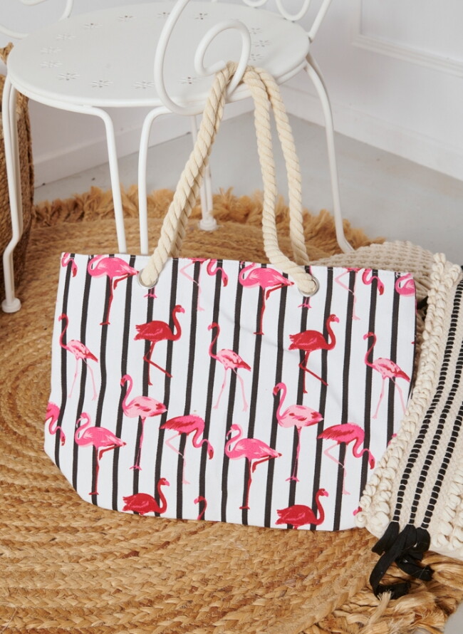 Striped fabric bag with flamingo  (44x14x32cm)